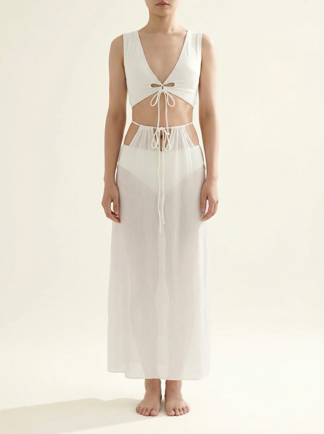 The Capri — White Wrap Skirt Cover-Up - 03-model-front-context
