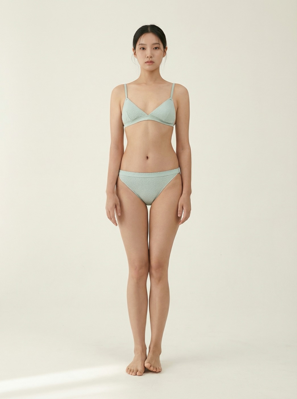The Sienna — Sage Crinkle Triangle Bikini Set - 01-model-front-hero