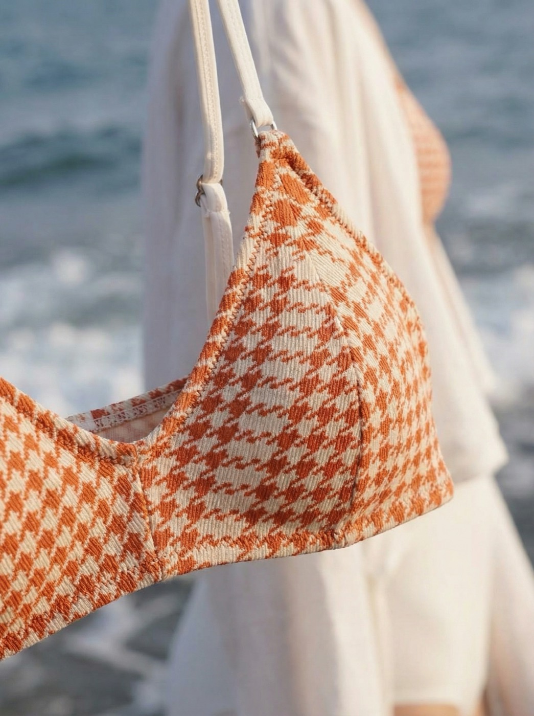 The Positano — Orange Houndstooth Triangle Bikini - 06-detail-1